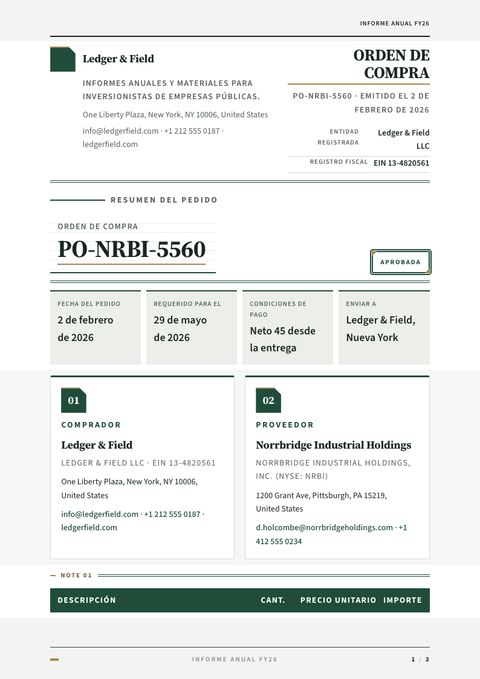 A finished purchase order rendered in a impreso look