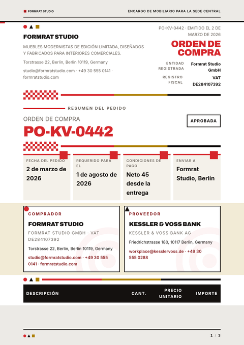 A finished purchase order rendered in a retro look