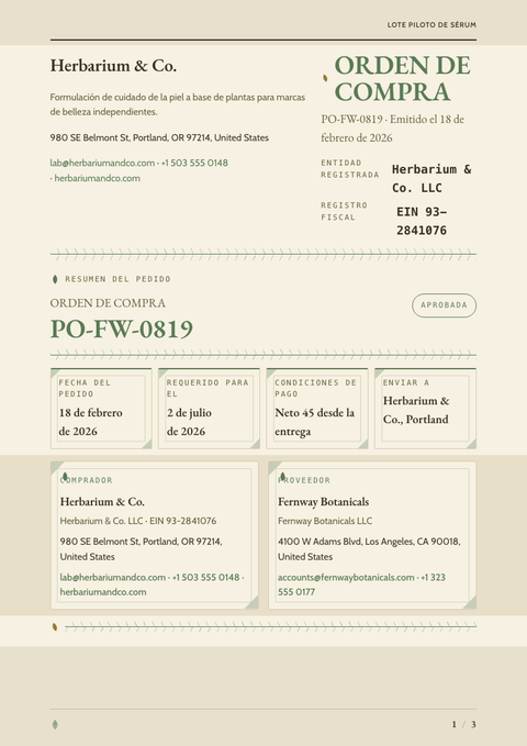 A finished purchase order rendered in a naturaleza look