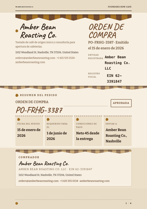 A finished purchase order rendered in a estilo de vida look