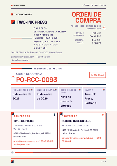 A finished purchase order rendered in a color look