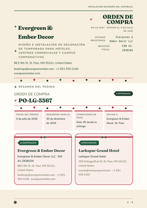 A finished purchase order rendered in a otros look