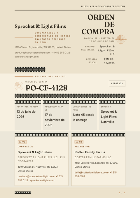 A finished purchase order rendered in a foto look