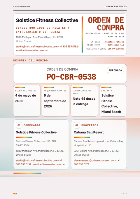 A finished purchase order rendered in a degradado look