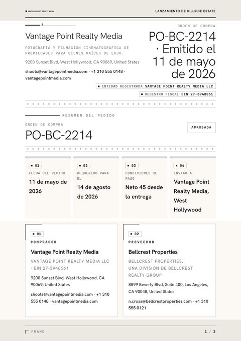 A finished purchase order rendered in a foto look