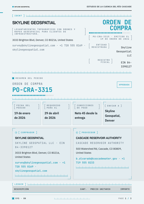 A finished purchase order rendered in a futurista look