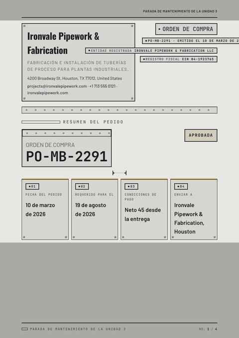 A finished purchase order rendered in a estilo de vida look