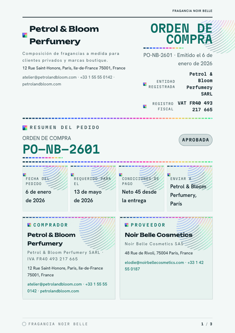 A finished purchase order rendered in a degradado look
