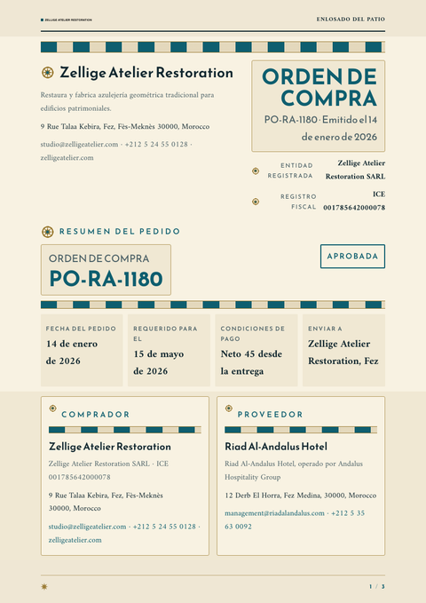 A finished purchase order rendered in a cultural look