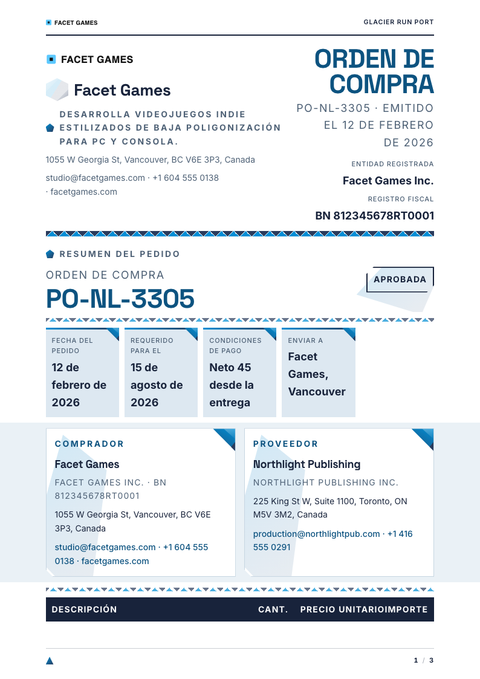 A finished purchase order rendered in a 3d look