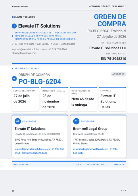 A finished purchase order rendered in a plano y minimalista look