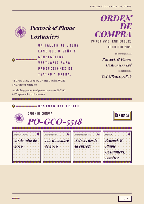 A finished purchase order rendered in a brutalista look