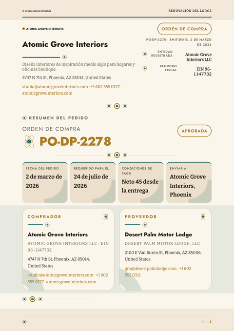 A finished purchase order rendered in a retro look