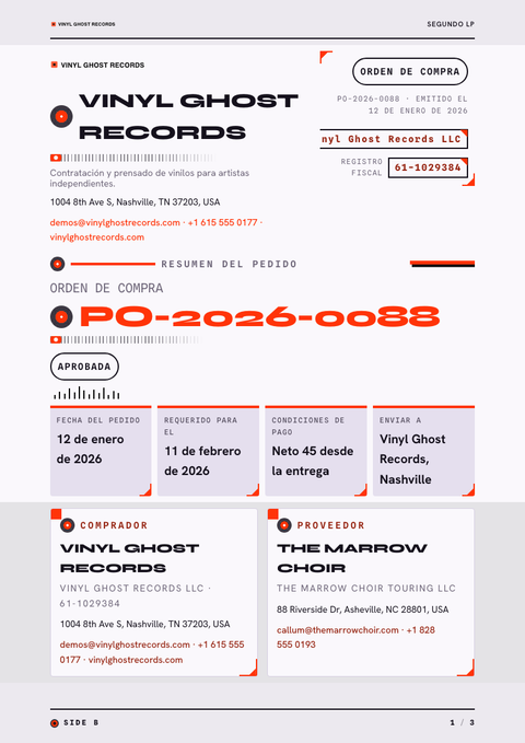 A finished purchase order rendered in a otros look