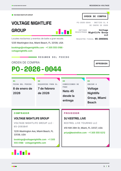 A finished purchase order rendered in a color look