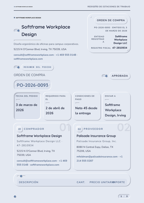 A finished purchase order rendered in a morfismo look