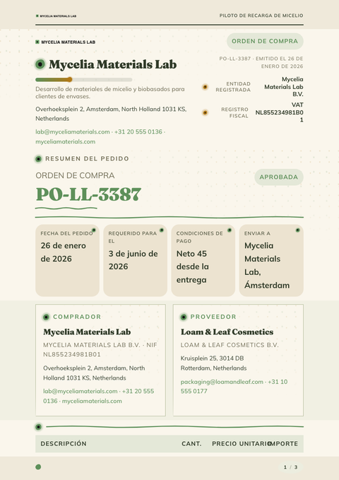 A finished purchase order rendered in a naturaleza look