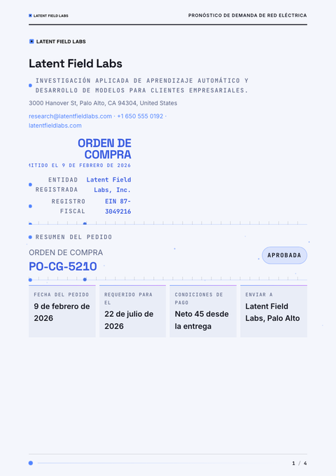 A finished purchase order rendered in a movimiento look