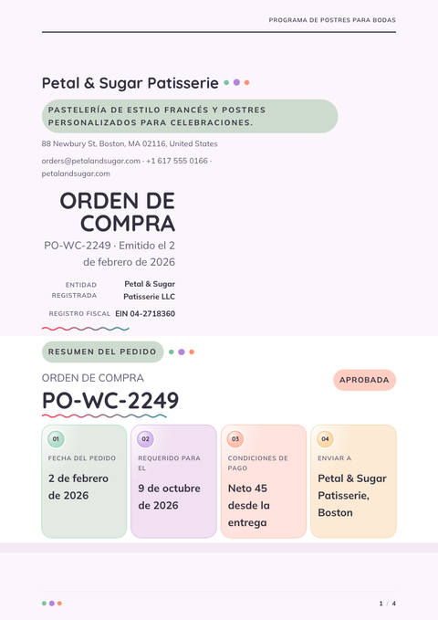 A finished purchase order rendered in a color look