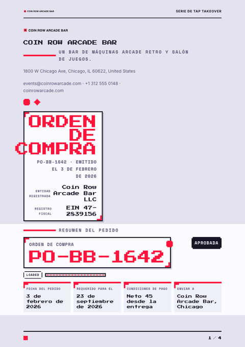 A finished purchase order rendered in a gaming y pop look