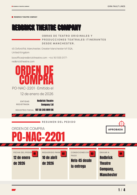 A finished purchase order rendered in a impreso look