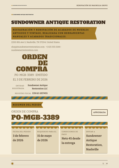 A finished purchase order rendered in a retro look