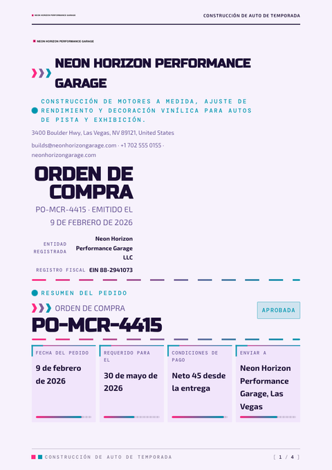 A finished purchase order rendered in a retro look