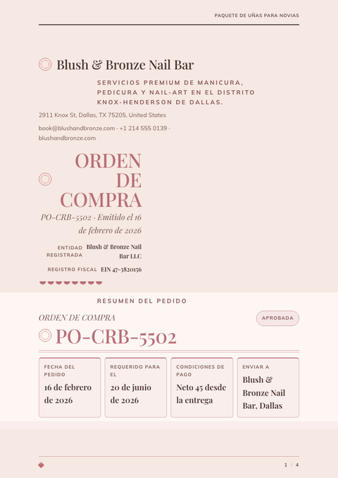 A finished purchase order rendered in a lujo look