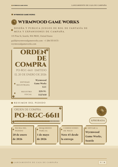 A finished purchase order rendered in a gaming y pop look