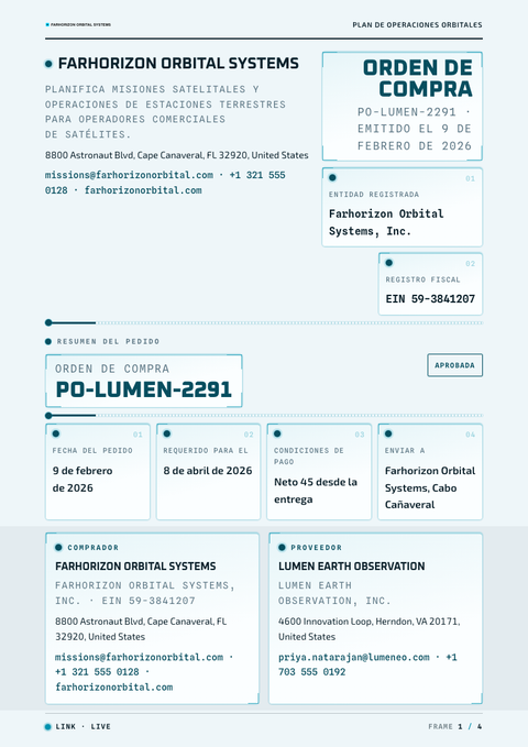 A finished purchase order rendered in a futurista look