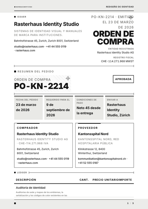 A finished purchase order rendered in a plano y minimalista look