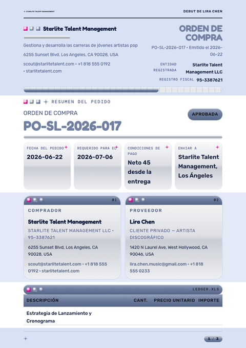 A finished purchase order rendered in a retro look