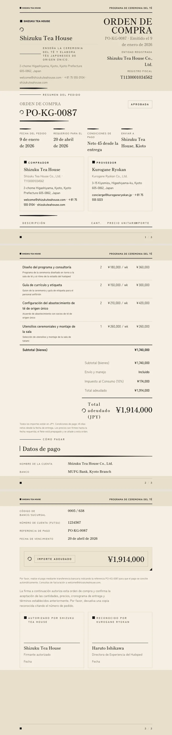 Minimalismo japonés — ejemplo completo generado por Waxe