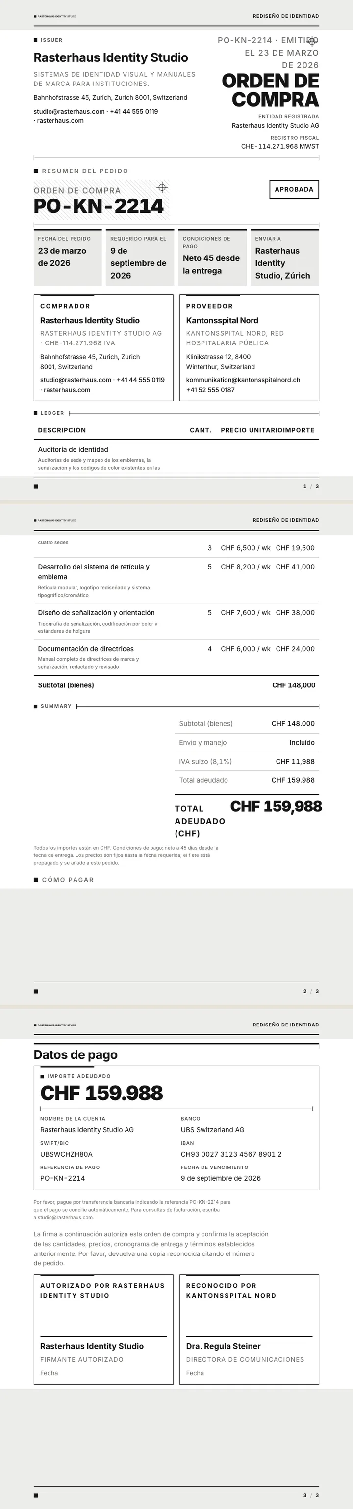 Suizo / Internacional — ejemplo completo generado por Waxe