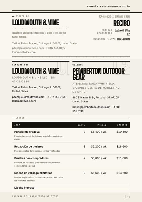 A finished receipt rendered in a tipográfico look