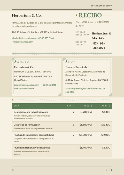A finished receipt rendered in a naturaleza look