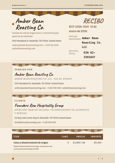 A finished receipt rendered in a estilo de vida look