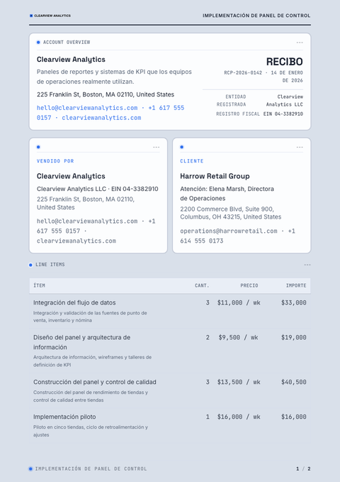 A finished receipt rendered in a técnico look