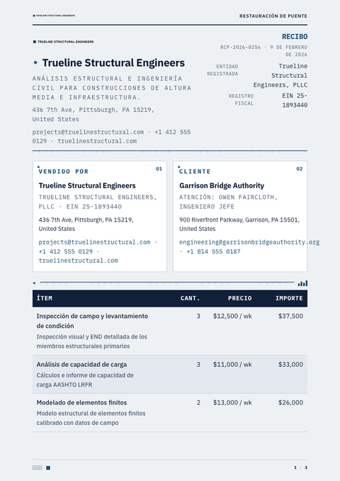A finished receipt rendered in a técnico look