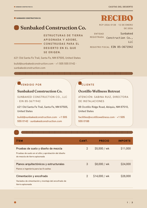 A finished receipt rendered in a naturaleza look