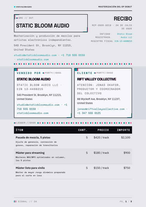 A finished receipt rendered in a brutalista look