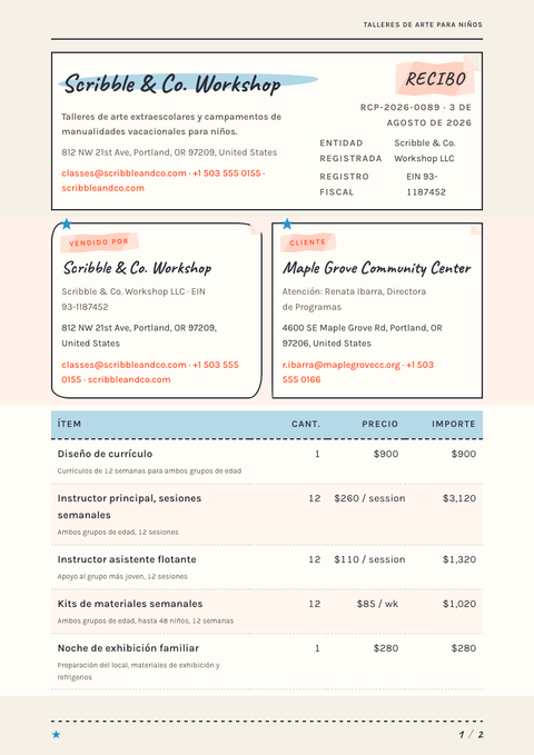 A finished receipt rendered in a ilustrado look