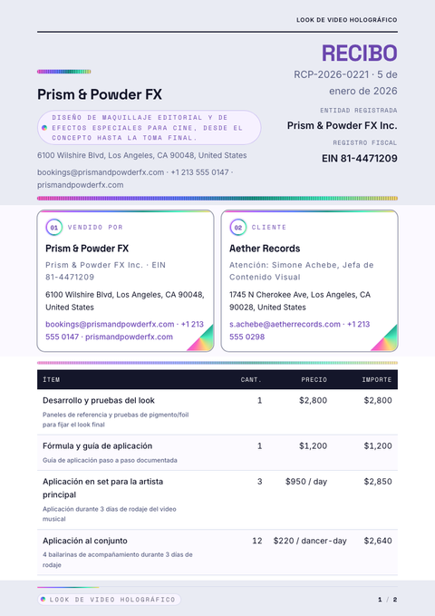 A finished receipt rendered in a futurista look
