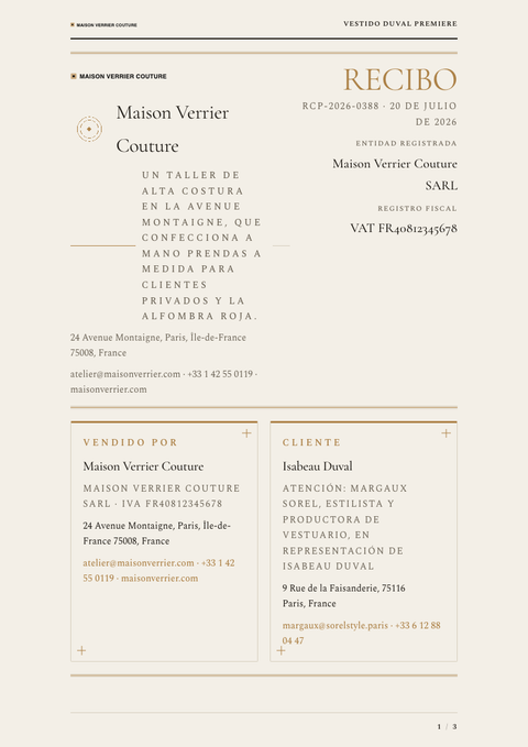 A finished receipt rendered in a estilo de vida look