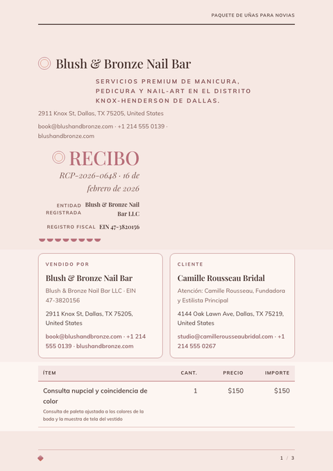 A finished receipt rendered in a lujo look