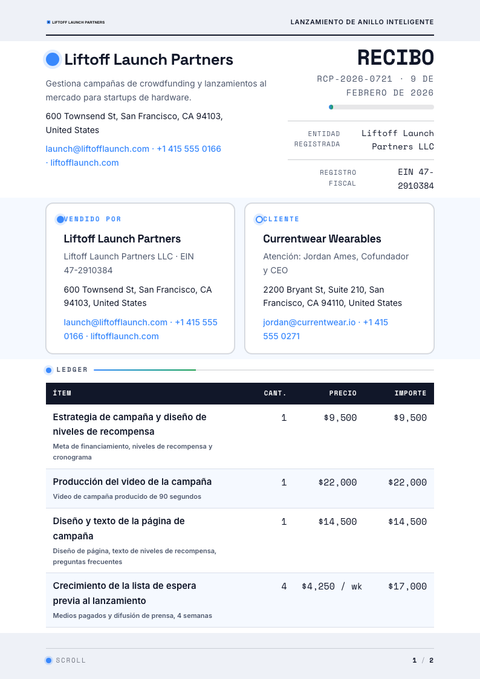 A finished receipt rendered in a movimiento look