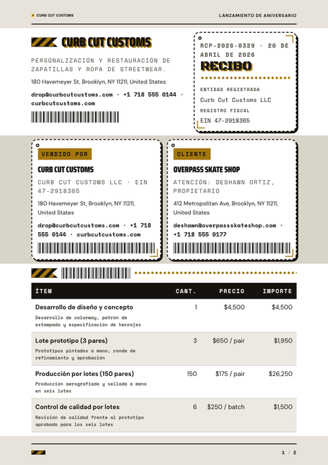 A finished receipt rendered in a estilo de vida look