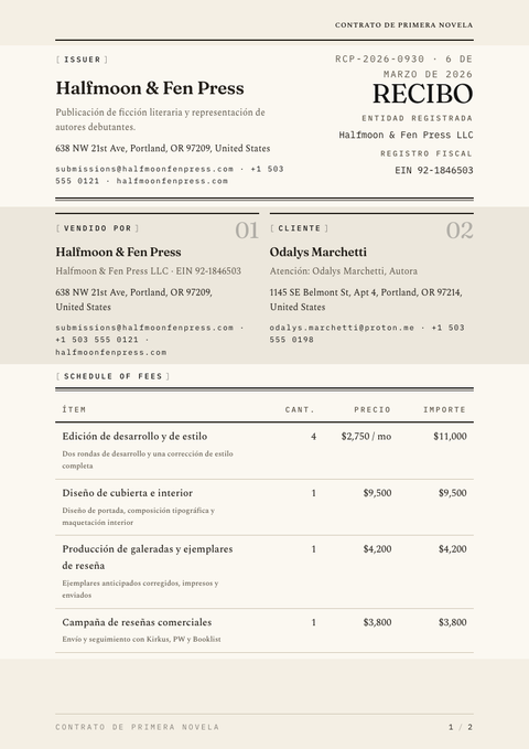 A finished receipt rendered in a tipográfico look