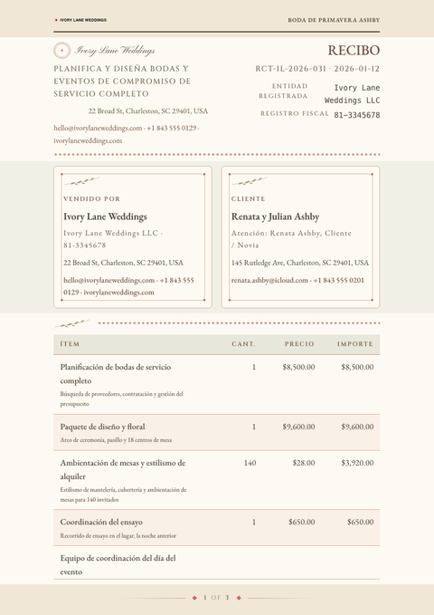 A finished receipt rendered in a otros look