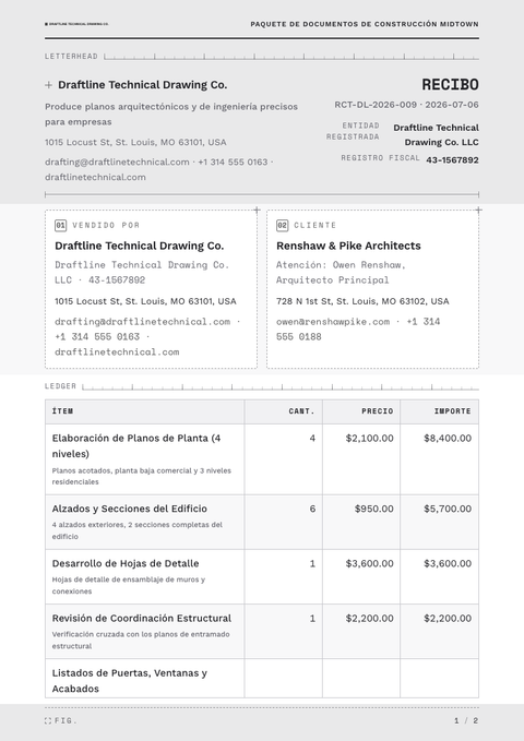 A finished receipt rendered in a técnico look